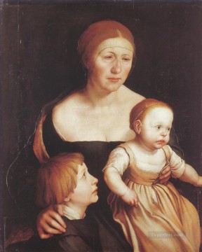 100 Great Art Painting - Hans Holbein the Younger Portrait of Mrs Holbein with the Children Katharina and Philipp